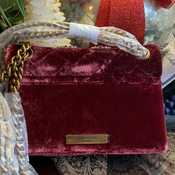 SOLD⛔️KURT GEIGER LONDON Velvet crystals silver chain convert shoulder/Crosby - Picture 10 of 16